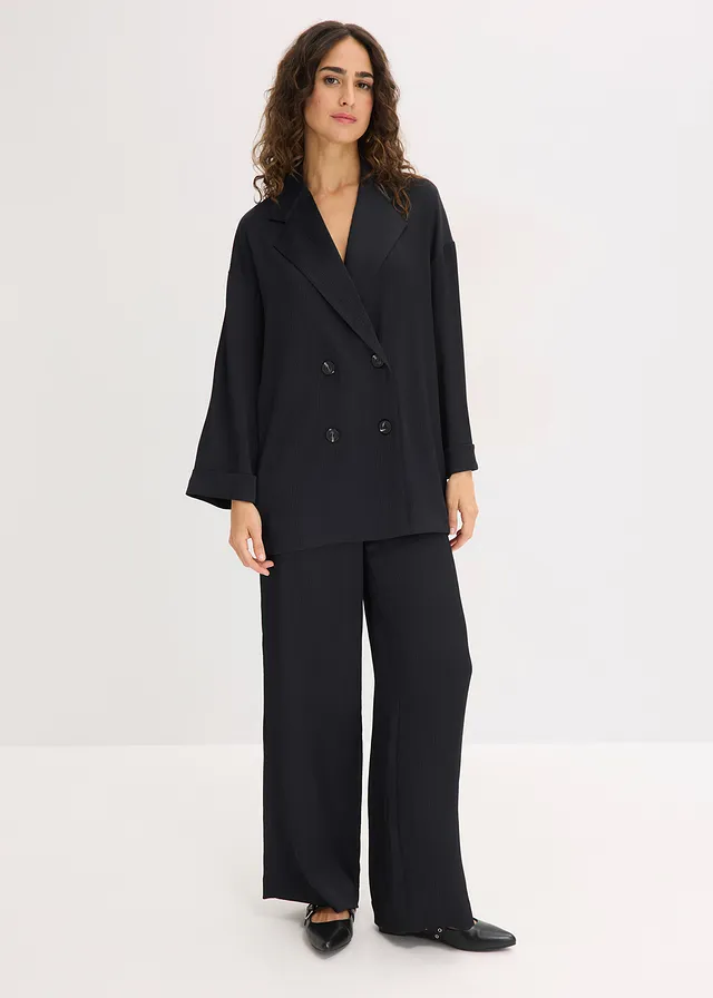 Oversized blazer met dubbele knoopsluiting, Kleur: zwart