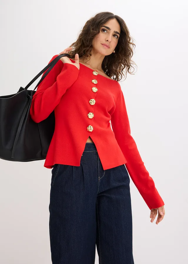 Gilet péplum en maille à boutons décoratifs • fraise • product-page.page-title-suffix