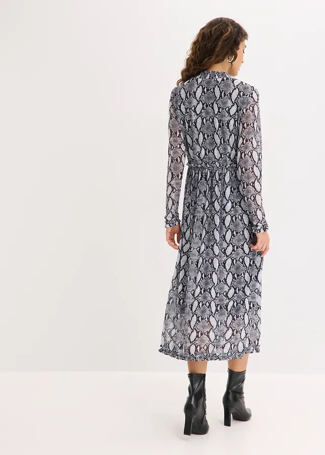 Midi jurk van zacht mesh • zwart-wit slangenprint • product-page.page-title-suffix