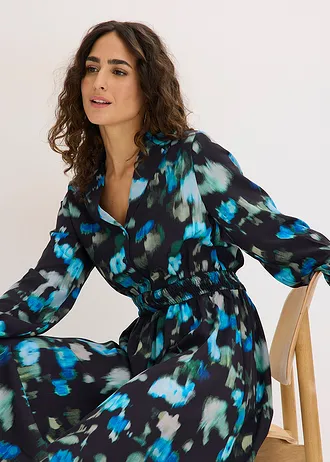 Rochie midi • negru floral • magazin bonprix