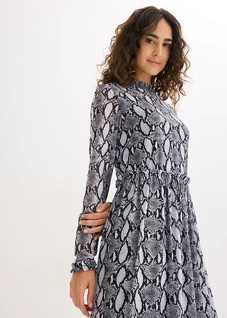 Robe midi en mesh doux • noir-blanc python • Boutique bonprix