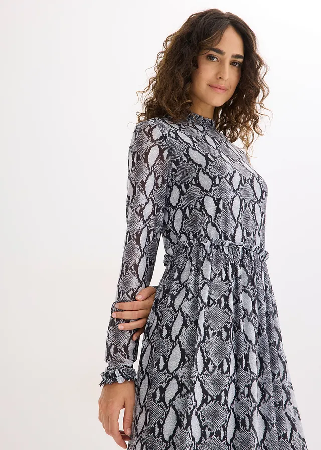Midi jurk van zacht mesh • zwart-wit slangenprint • product-page.page-title-suffix