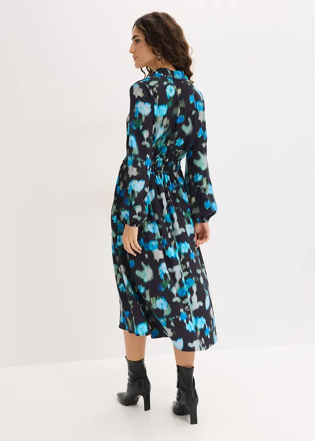 Midi jurk, Kleur: zwart gebloemd