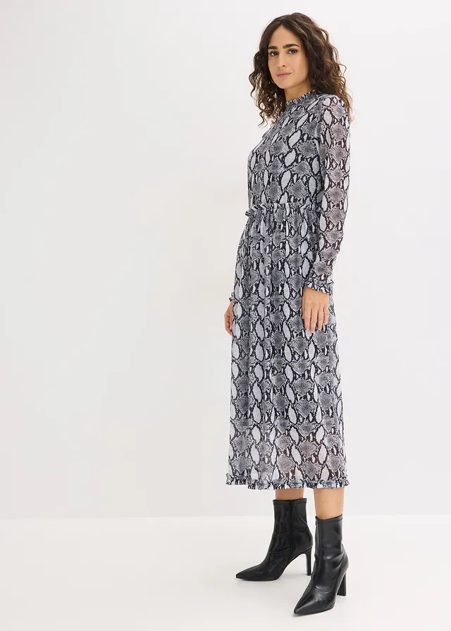 Midi jurk van zacht mesh • zwart-wit slangenprint • product-page.page-title-suffix