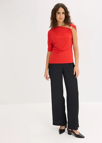 Shirt met asymmetrische halslijn, Kleur: aardbeirood