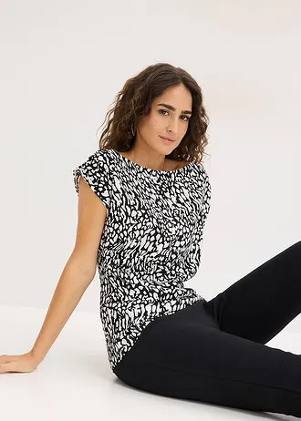 Top cu încrețituri • alb-negru, cu imprimeu • magazin bonprix