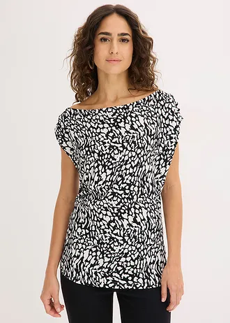 Top à fronces • blanc-noir imprimé • Boutique bonprix