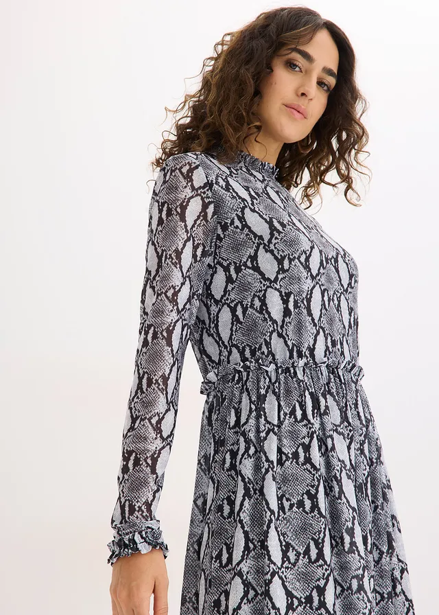 Midi jurk van zacht mesh • zwart-wit slangenprint • product-page.page-title-suffix