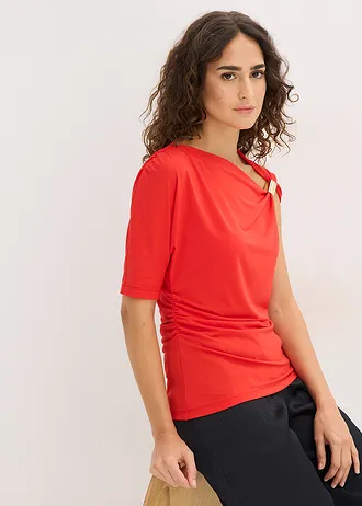 Shirt met asymmetrische halslijn • aardbeirood • bonprix online shop
