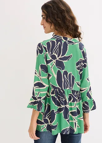 Tuniekblouse van soepele viscose, Kleur: opaalgroen gebloemd