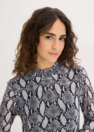 Robe midi en mesh doux • noir-blanc python • Boutique bonprix