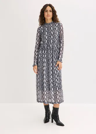 Robe midi en mesh doux • noir-blanc python • Boutique bonprix