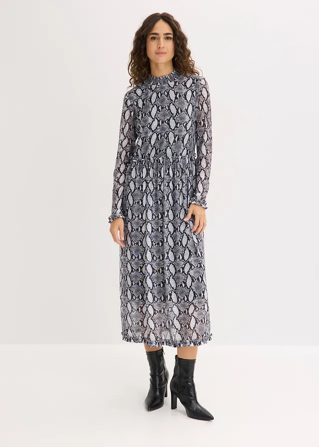 Midi jurk van zacht mesh • zwart-wit slangenprint • product-page.page-title-suffix