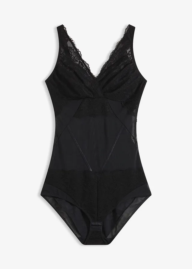 Licht corrigerende body met kant, Kleur: zwart