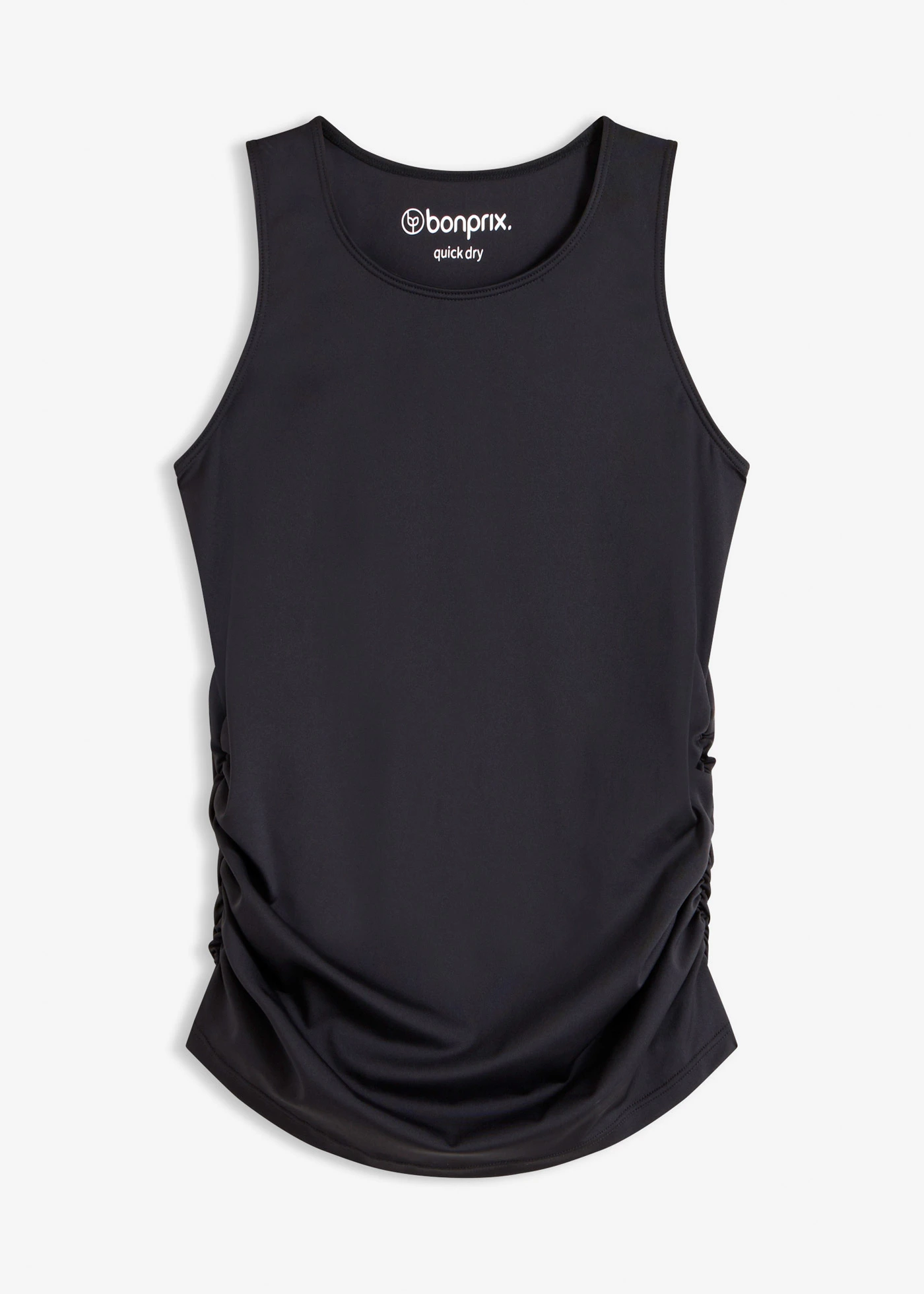 Sportovní top s řasením, rychleschnoucí • černá • bonprix obchod