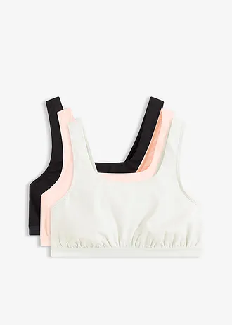 Biustonosz bustier z bawełną organiczną (3 szt.) • pastelowy niebieski+czarny+różowy jedwabisty • sklep bonprix