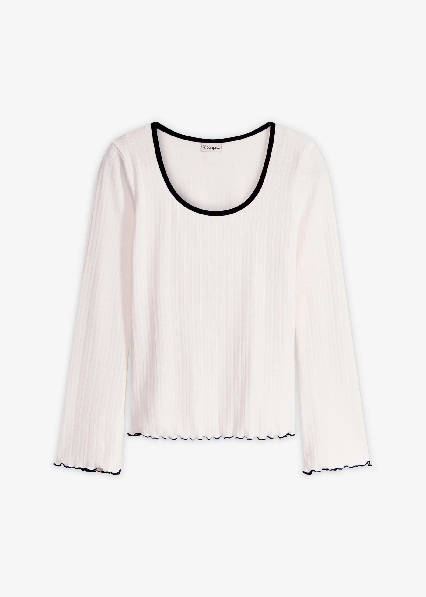Geribd longsleeve met strikdetail • wolwit met zwart • bonprix online shop