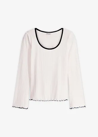 Geribd longsleeve met strikdetail • wolwit met zwart • bonprix online shop