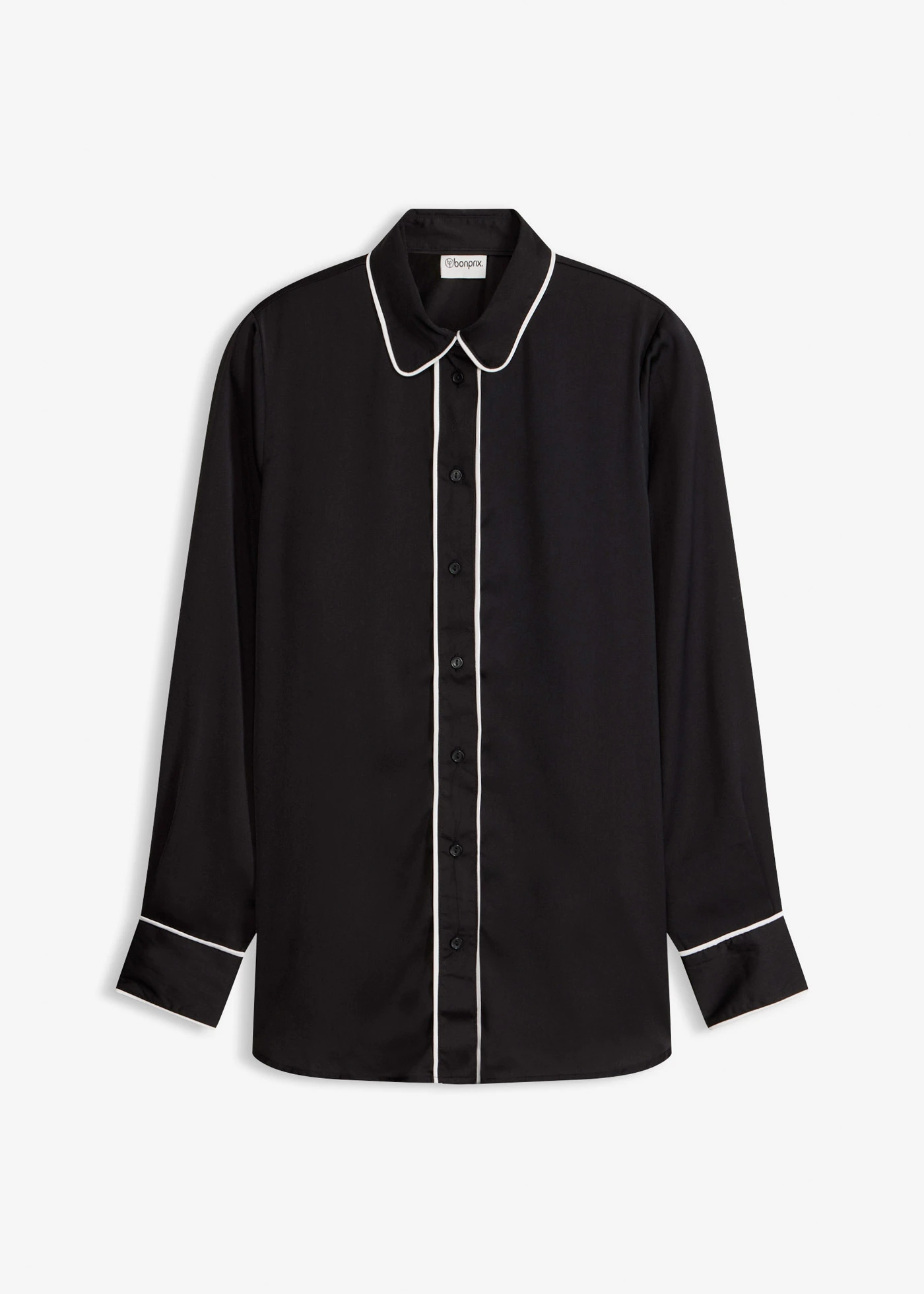 Ingblúz puha szaténból • fekete/gyapjúfehér • bonprix áruház