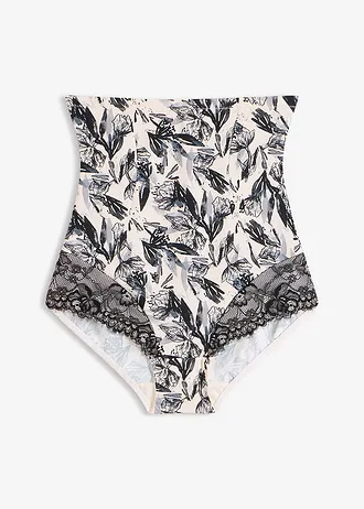 Slip sculptant taille haute avec dentelle, maintien modéré • noir-beige naturel floral • Boutique bonprix