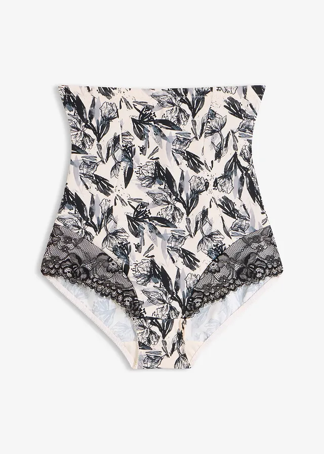 Tailleslip met kant, medium corrigerend • zwart-natuurbeige gebloemd • bonprix online shop