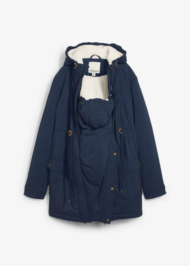 Zwangerschapsjas/ draagjas met teddy voering, Kleur: donkerblauw gestippeld