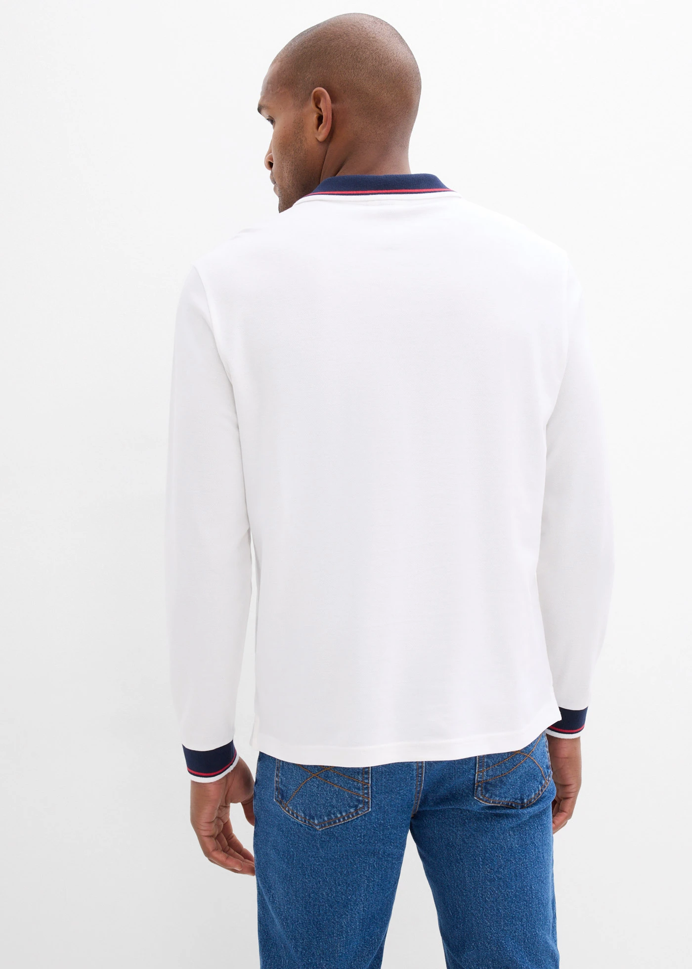 Bluză polo Piqué, cu mâneci lungi, din bumbac organic 100% • alb cu imprimeu • magazin bonprix