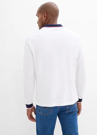Piqué poloshirt van bioloigisch katoen, met lange mouwen, Kleur: wit met print