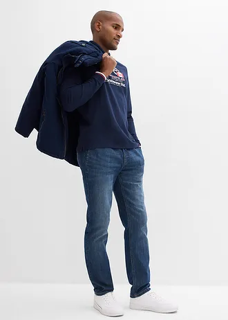 Polo manches longues en maille piquée 100% coton, Couleur: bleu foncé imprimé