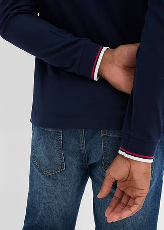 Piké polo tričko, dlhý rukáv, z čistej bio bavlny • tmavomodrá potlačená • obchod bonprix