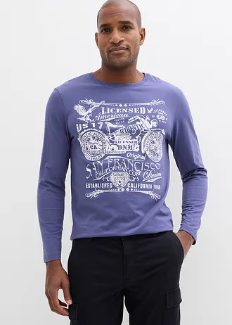 T-shirt manches longues 100% coton • indigo imprimé • Boutique bonprix