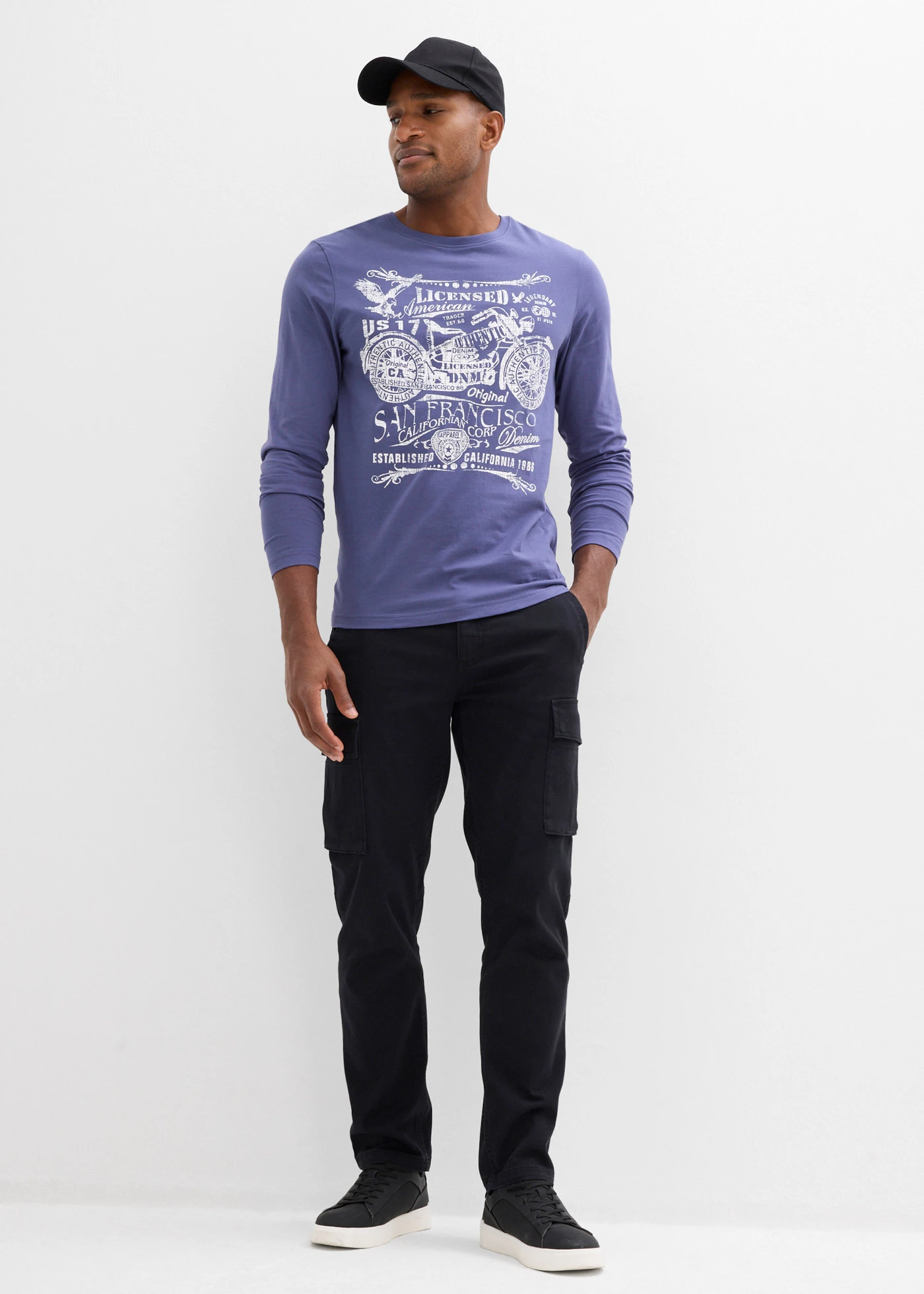 Longsleeve van puur biologisch katoen • indigo met print • bonprix online shop