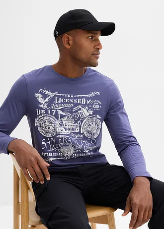 Longsleeve van puur biologisch katoen • indigo met print • bonprix online shop