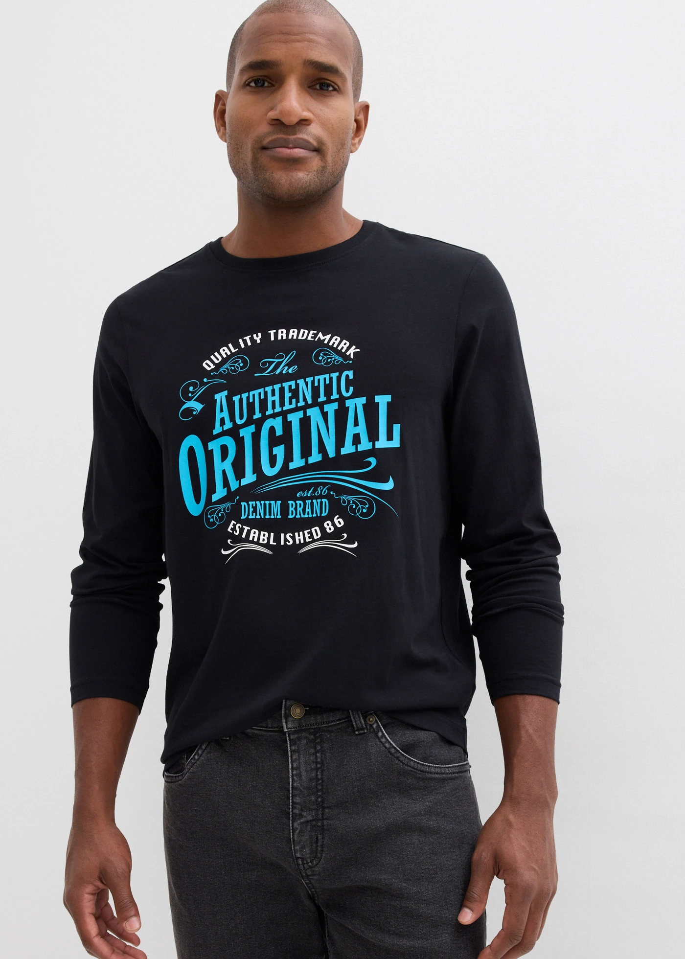 T-shirt manches longues 100% coton • noir imprimé • Boutique bonprix