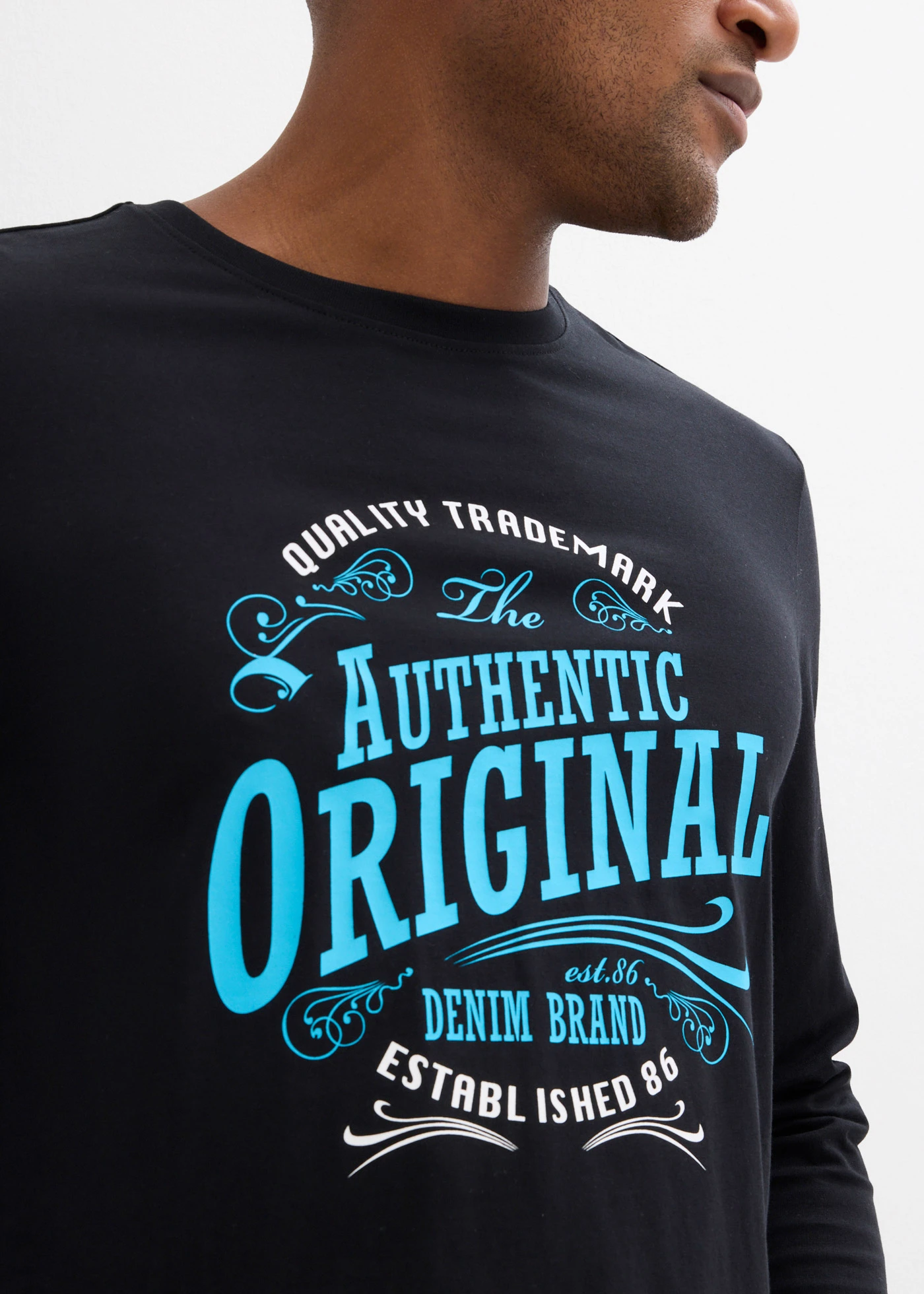 T-shirt manches longues 100% coton • noir imprimé • Boutique bonprix