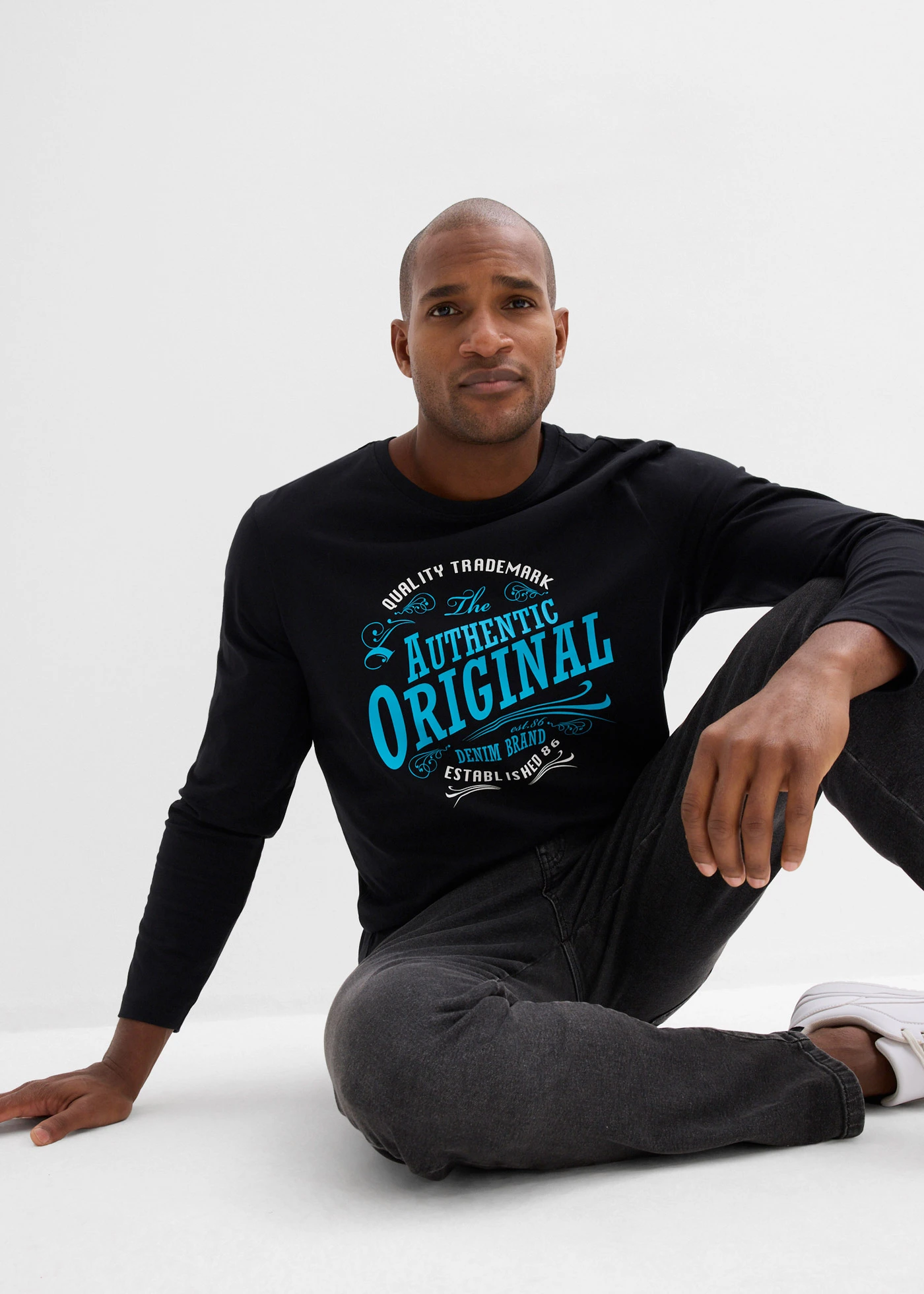 Tričko s dlhým rukávom z čistej bio bavlny • čierna potlačená • obchod bonprix