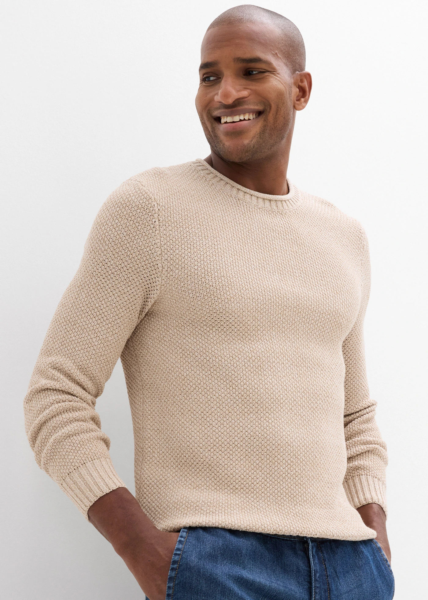 Pulóver újrahasznosított pamuttal • bézs melírozott • bonprix áruház