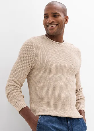 Trui met gerecycled katoen, Kleur: beige gemêleerd