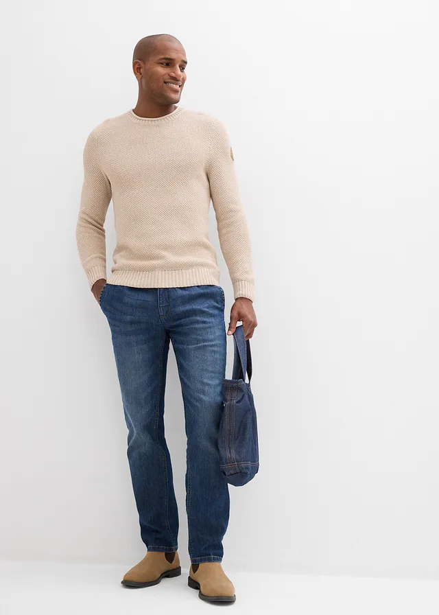 Trui met gerecycled katoen, Kleur: beige gemêleerd
