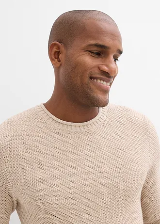 Pulóver újrahasznosított pamuttal • bézs melírozott • bonprix áruház