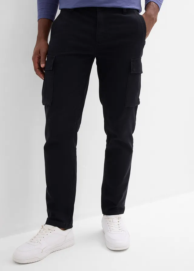 Cargo broek straight regular fit met puur katoen, Kleur: zwart