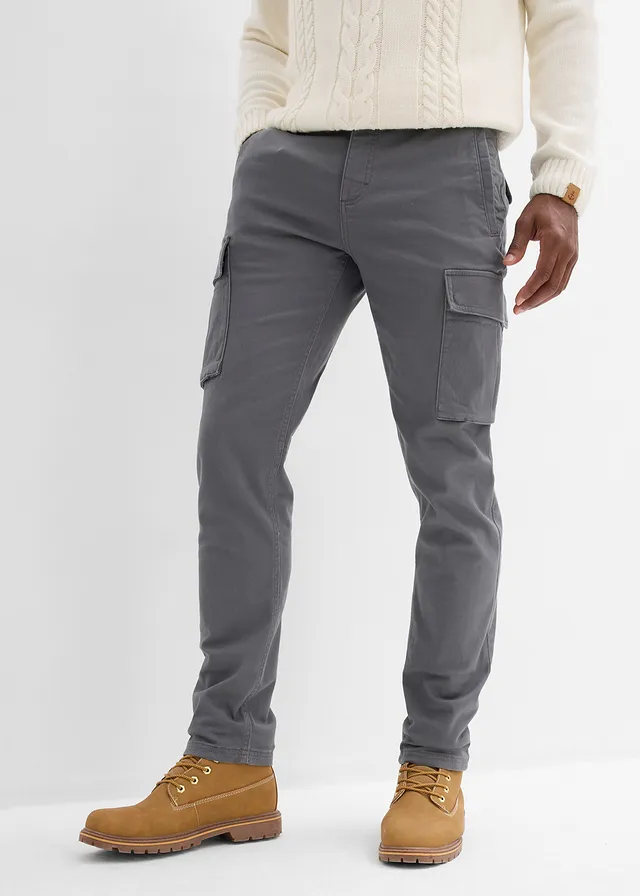Cargo broek straight regular fit met puur katoen, Kleur: rookgrijs