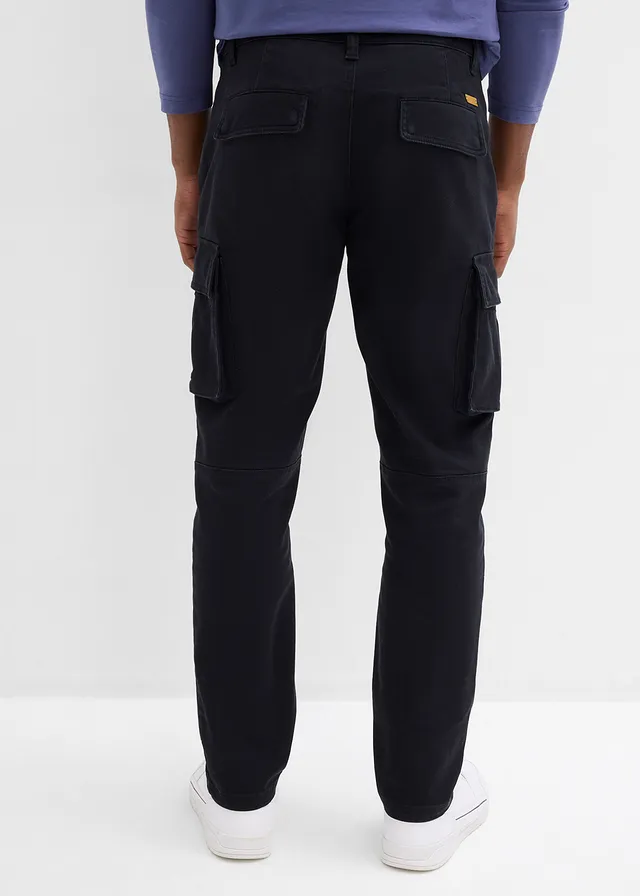 Cargo broek straight regular fit met puur katoen, Kleur: zwart