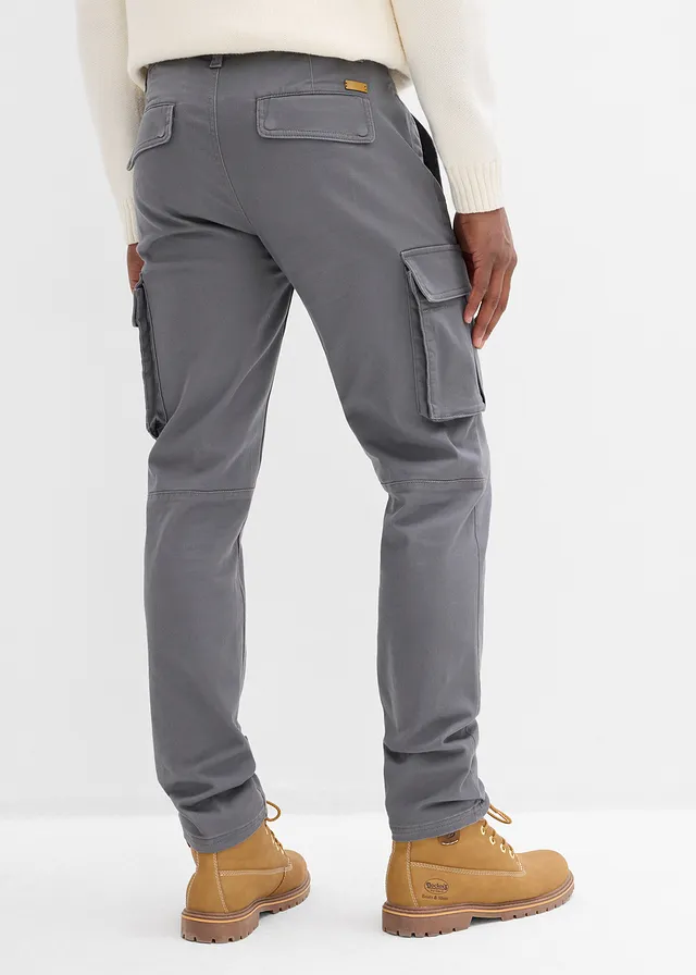 Cargo broek straight regular fit met puur katoen, Kleur: rookgrijs