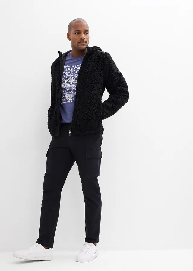 Cargo broek straight regular fit met puur katoen, Kleur: zwart
