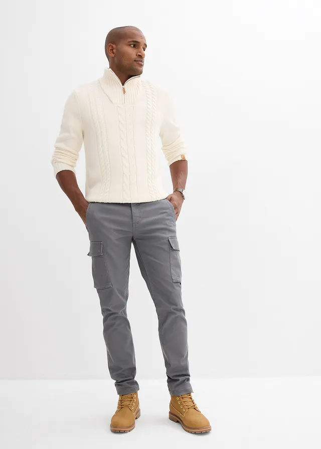 Cargo broek straight regular fit met puur katoen, Kleur: rookgrijs