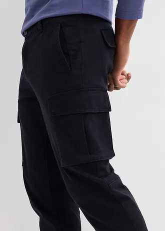 Pantalon cargo regular en coton extensible et robuste, droit • noir • Boutique bonprix