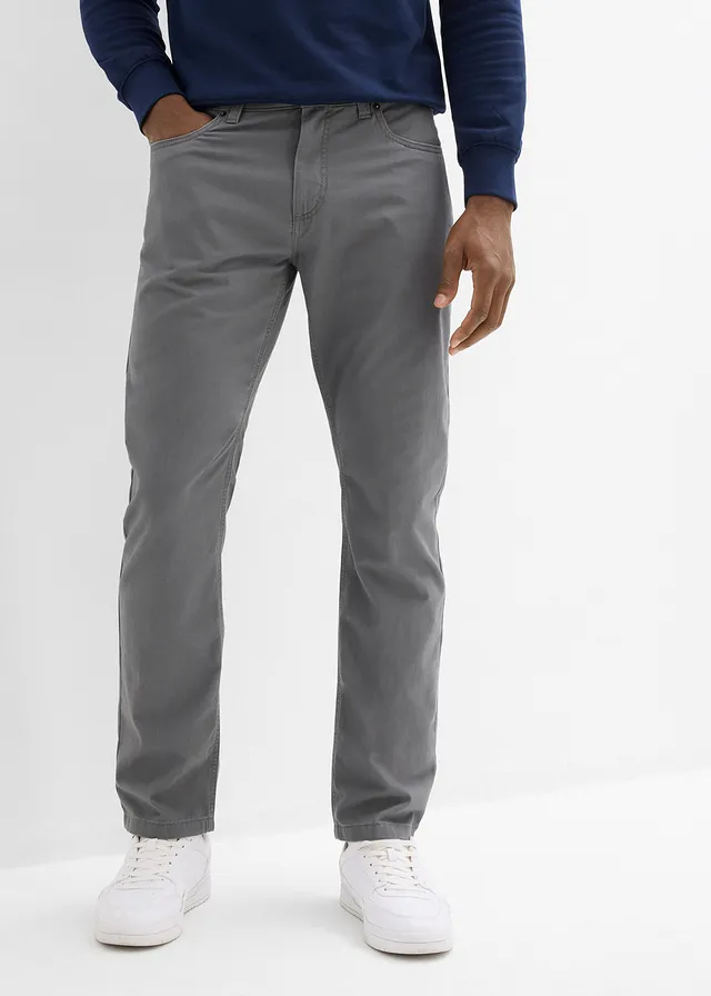 Pantalon regular en twill, droit, 100% coton, Couleur: gris fumé