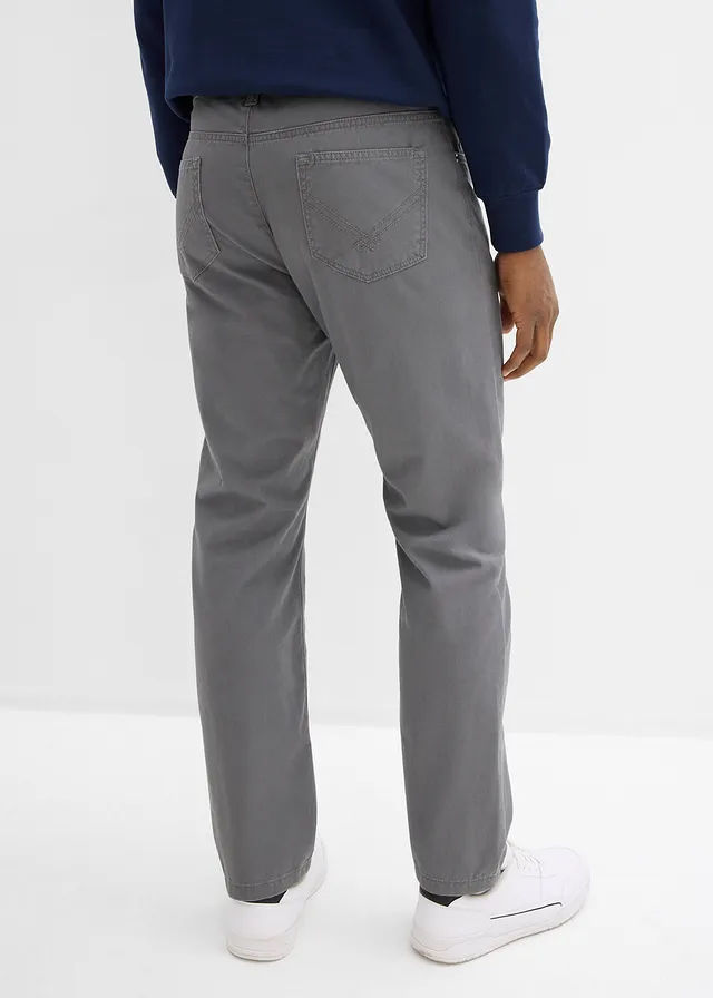 Regular fit twill broek van katoen, straight, Kleur: rookgrijs