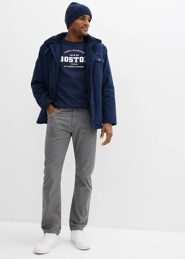 Pantalon regular en twill, droit, 100% coton, Couleur: gris fumé